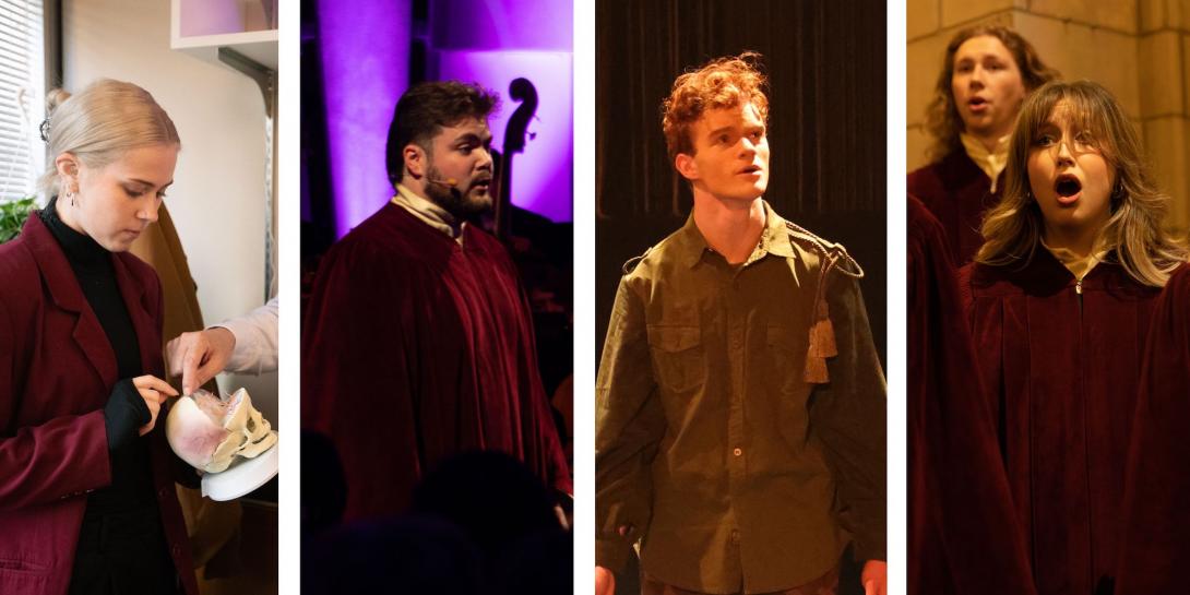 Four different students active in their artistic mediums. 