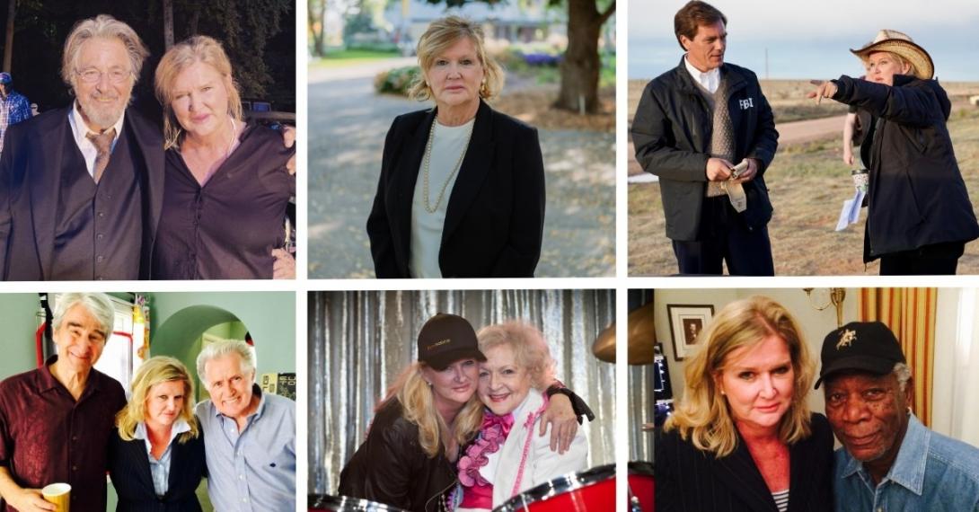 A collection of photos of Dennie Gordon with Hollywood Stars